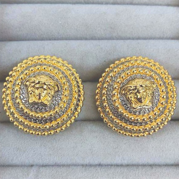 Versace Earrings gold Medusa button earrings silver and gold tone stud earrings - Picture 1 of 9